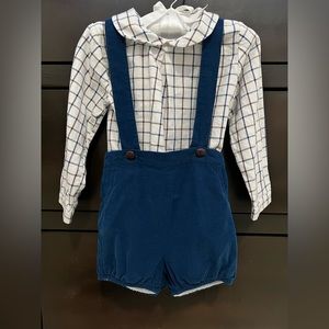 Blue Corduroy suspenders with plaid shirt